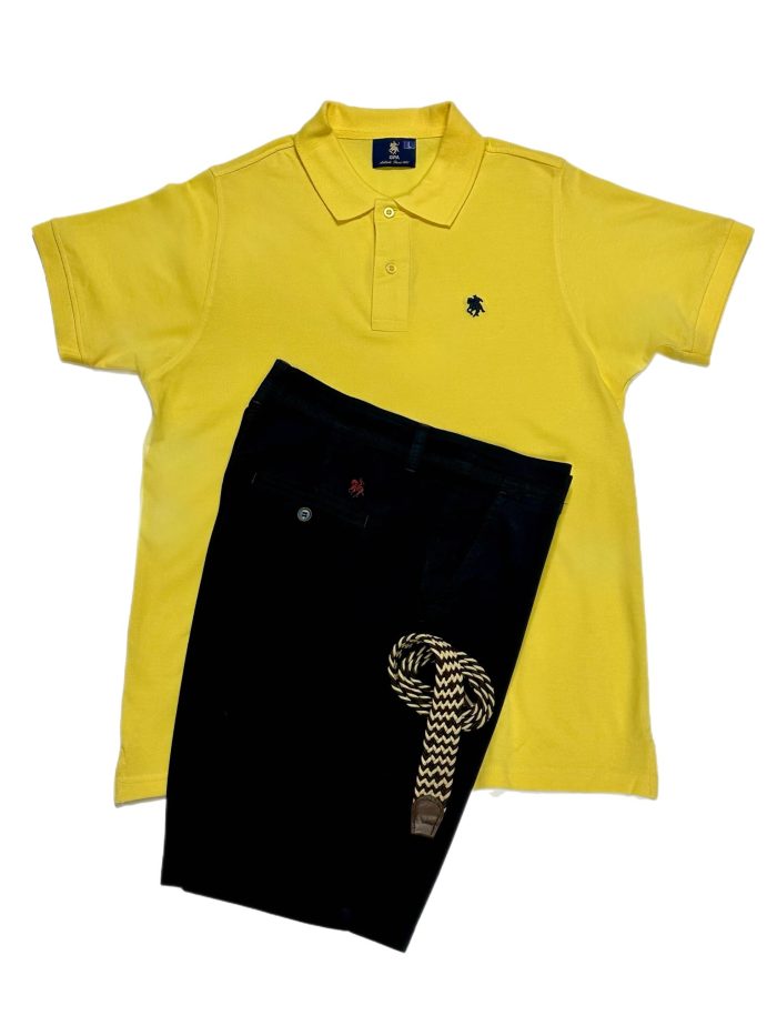 Polo amarillo bermuda marino