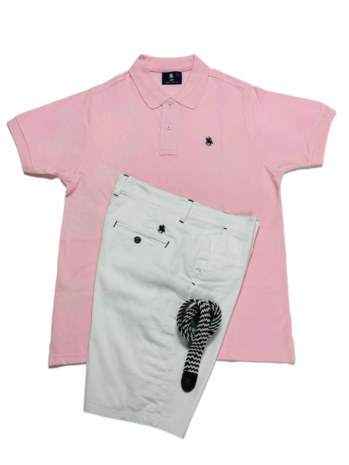 Polo rosa bermuda blanca