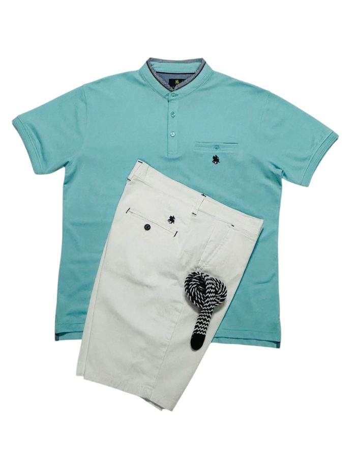 Polo Maho turquesa Bermuda blanca