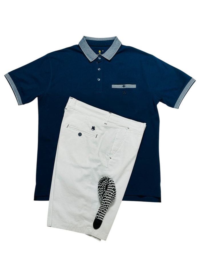 Polo, fantasía, Marino, Bermuda Blanca