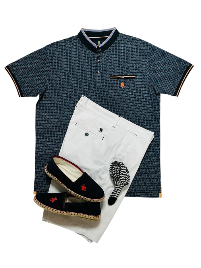 Polo, sombrilla Bermuda blanca Esparteña Marino