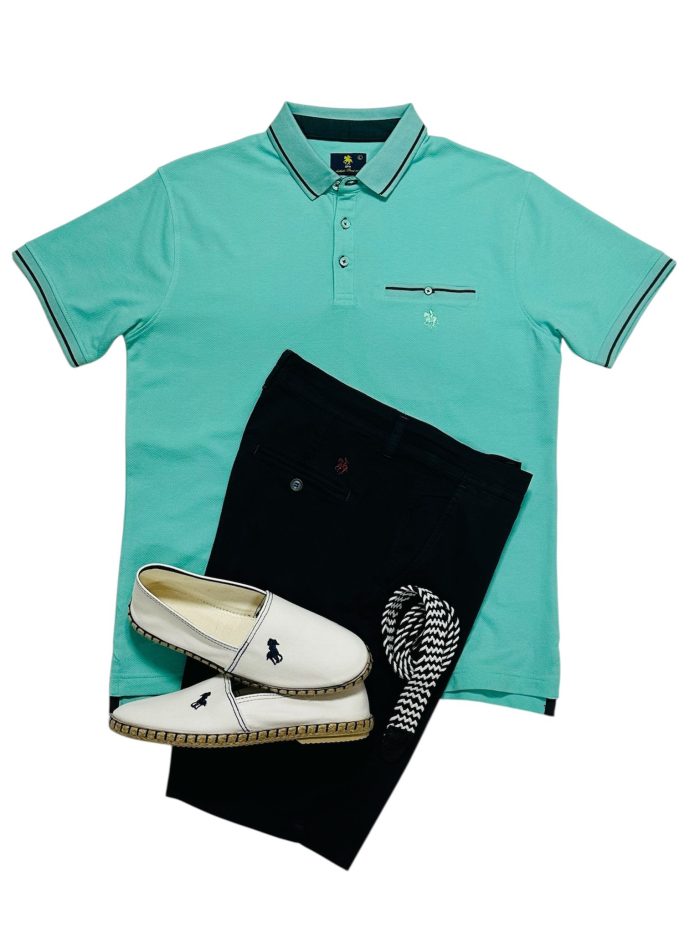 Polo panal agua Bermuda Marino espardeña blanca