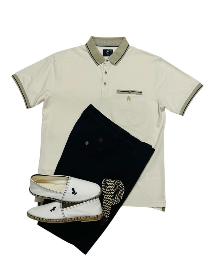 Polo panal beis Bermuda marino, Esparteña blanca