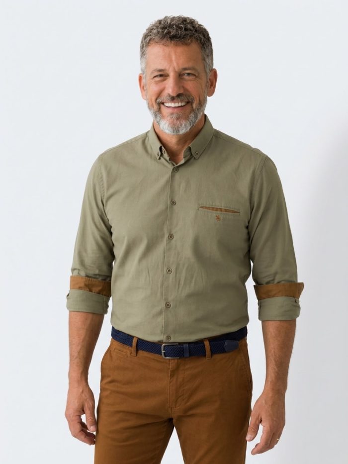 Conjunto micro espiga verde pantalón camel