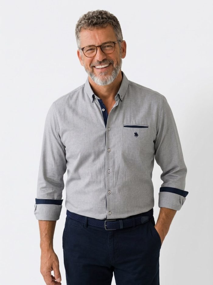 Conjunto micro espiga gris pantalón marino