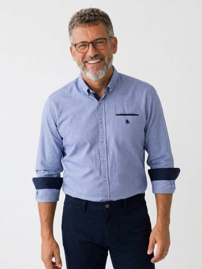 Conjunto micro espiga cielo pantalón marino